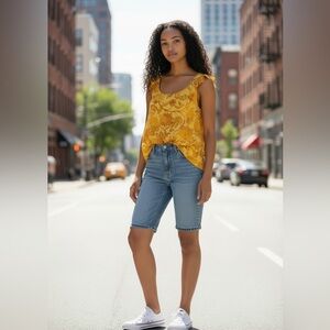 Sleeveless Yellow Floral Tank Top by d&co